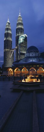 Framed Twin Towers Lit Up At Dusk, Petronas Towers, Kuala Lumpur, Malaysia Print