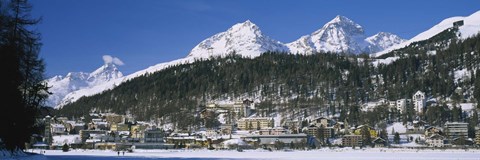 Framed Town On The Mountainside, Saint Moritz, Engadine Valley, Graubunden, Switzerland Print