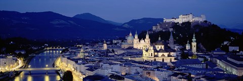 Framed High Angle View Of Buildings In A City, Salzburg, Austria Print