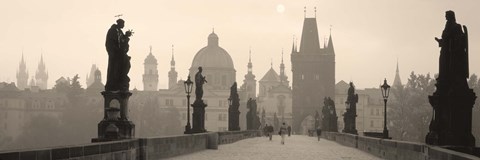 Framed Charles Bridge in the fog, Prague Czech Republic Print