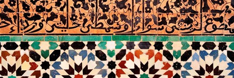 Framed Close-up of design on a wall, Ben Youssef Medrassa, Marrakesh, Morocco Print