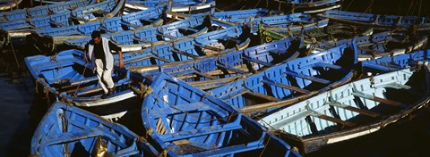 Framed High angle view of boats docked at a port, Essaouira, Morocco Print