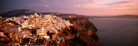 Framed Aerial view of town, Santorini, Greece Print