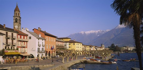Framed Buildings at the waterfront, Lake Maggiore, Ascona, Switzerland Print
