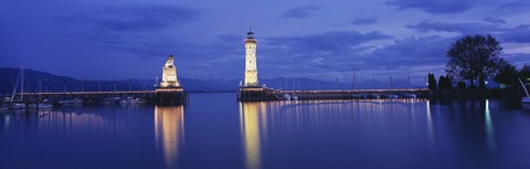 Framed Germany, Lindau, Reflection of Lighthouse in the lake Constance Print