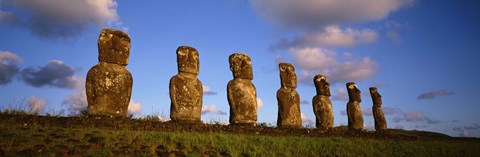 Framed Low angle view of statues in a row, Moai Statue, Easter Island, Chile Print