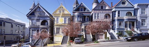 Framed Cars Parked In Front Of Victorian Houses, San Francisco, California, USA Print