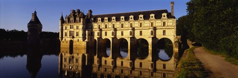 Framed Water In Front Of The Building, Loire Valley, Chenonceaux, France Print