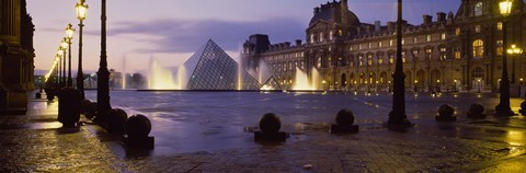 Framed Buildings lit up at night, Louvre Museum, Paris, France Print