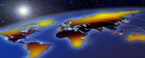 Framed Flight plan marked on a globe Print