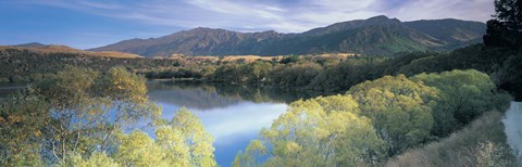 Framed Reflection of mountains in water, Lake Hayes, South Island New Zealand, New Zealand Print