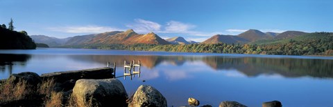 Framed Reflection of mountains in water, Derwent Water, Lake District, England Print