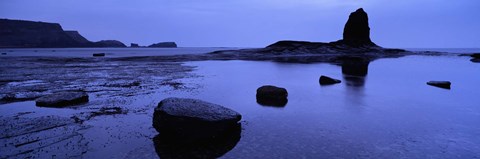 Framed Silhouette Of Rocks On The Beach, Black Nab, Whitby, England, United Kingdom Print
