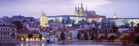 Framed Castle lit up at dusk, Hradcany Castle, Prague, Czech Republic Print