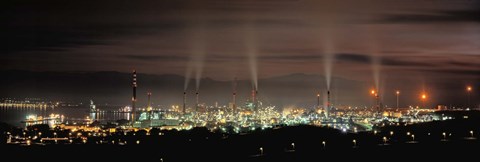 Framed High angle view of oil refinery at lit up at night, La Linea De La Concepcion, Andalusia, Spain Print