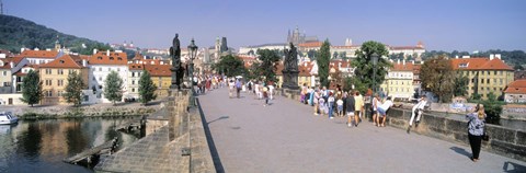 Framed Tourists walking on a bridge, Charles Bridge, Prague, Czech Republic Print