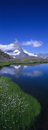 Framed Reflection of a mountain in water, Riffelsee, Matterhorn, Switzerland Print