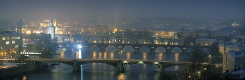 Framed High angle view of a bridge at dusk, Charles Bridge, Prague, Czech Republic Print