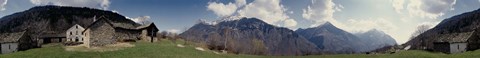 Framed Low angle view of mountains, Navone Village, Blenio Valley, Ticino, Switzerland Print