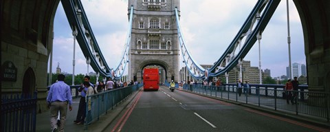 Framed Bus on a bridge, London Bridge, London, England Print