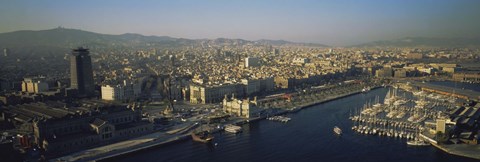 Framed Aerial view of a city, Barcelona, Spain Print