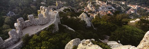 Framed High angle view of ruins of a castle, Castelo Dos Mouros, Sintra, Portugal Print