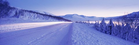 Framed Highway running through a snow covered landscape, Akureyri, Iceland Print