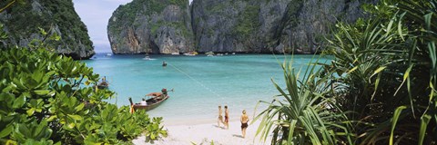 Framed High angle view of tourists on the beach, Mahya Beach, Ko Phi Phi Lee, Phi Phi Islands, Thailand Print