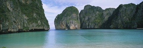 Framed Rock formations in the ocean, Mahya Beach, Ko Phi Phi Lee, Phi Phi Islands, Thailand Print