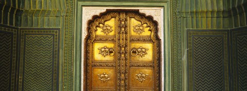 Framed Close-up of a closed door of a palace, Jaipur City Palace, Jaipur, Rajasthan, India Print