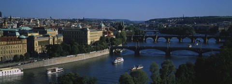 Framed High angle view of bridges across a river, Charles Bridge, Vltava River, Prague, Czech Republic Print