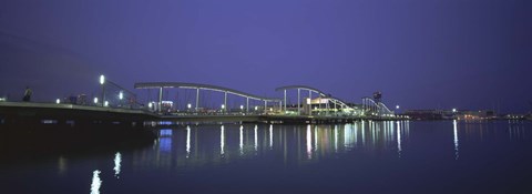 Framed Footbridge across a river, Rambla De Mar, Barcelona, Catalonia, Spain Print