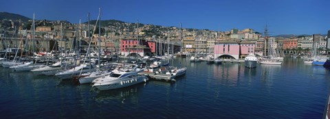 Framed Boats at a harbor, Porto Antico, Genoa, Italy Print