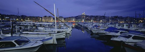 Framed Boats docked at a port, Old Port, Marseille, Bouches-Du-Rhone, Provence-Alpes-Cote Daze, France Print