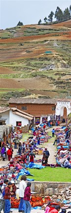 Framed Group of people in a market, Chinchero Market, Andes Mountains, Urubamba Valley, Cuzco, Peru Print