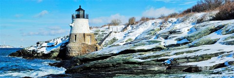 Framed Lighthouse along the sea, Castle Hill Lighthouse, Narraganset Bay, Newport, Rhode Island (horizontal) Print