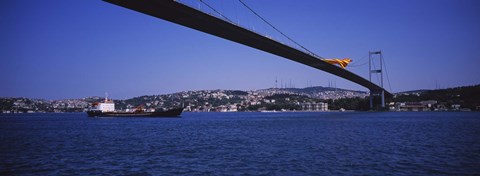 Framed Low angle view of a bridge, Bosphorus Bridge, Bosphorus, Istanbul, Turkey Print