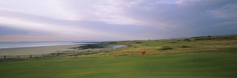 Framed Golf flag on a golf course, Royal Porthcawl Golf Club, Porthcawl, Wales Print