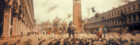 Framed Flock of pigeons flying, St. Mark&#39;s Square, Venice, Italy Print