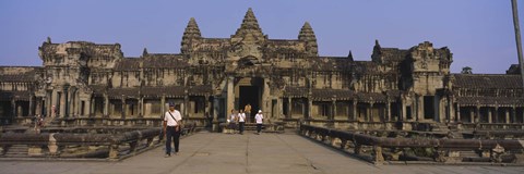 Framed Tourists walking in front of an old temple, Angkor Wat, Siem Reap, Cambodia Print