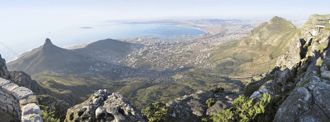 Framed High angle view of a coastline, Table Mountain, Cape town, South Africa Print