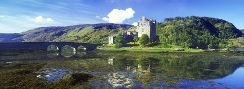 Framed Reflection of a castle and a mountain in water, Eilean Donan Castle, Loch Duich, Scotland Print