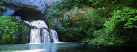Framed Waterfall in a forest, Lison River, Jura, France Print