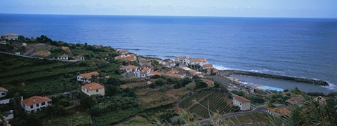Framed High angle view of houses at a coast, Ponta Delgada, Madeira, Portugal Print