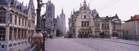 Framed Tourists walking in front of a church, St. Nicolas Church, Ghent, Belgium Print