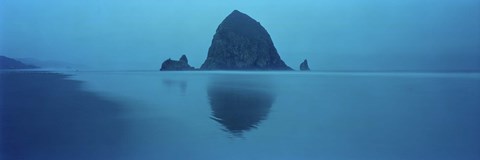 Framed Reflection of rock in water, Haystack Rock, Cannon Beach, Clatsop County, Oregon, USA Print