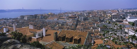 Framed High angle view of a city viewed from a castle, Castelo De Sao Jorge, Lisbon, Portugal Print