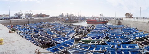 Framed Fishing boats moored at a dock, Essaouira Harbour, Essaouira, Morocco Print