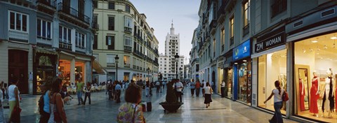 Framed Group of people walking on a street, Larios Street, Malaga, Malaga Province, Andalusia, Spain Print