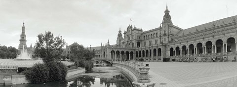 Framed Fountain in front of a building, Plaza De Espana, Seville, Seville Province, Andalusia, Spain Print